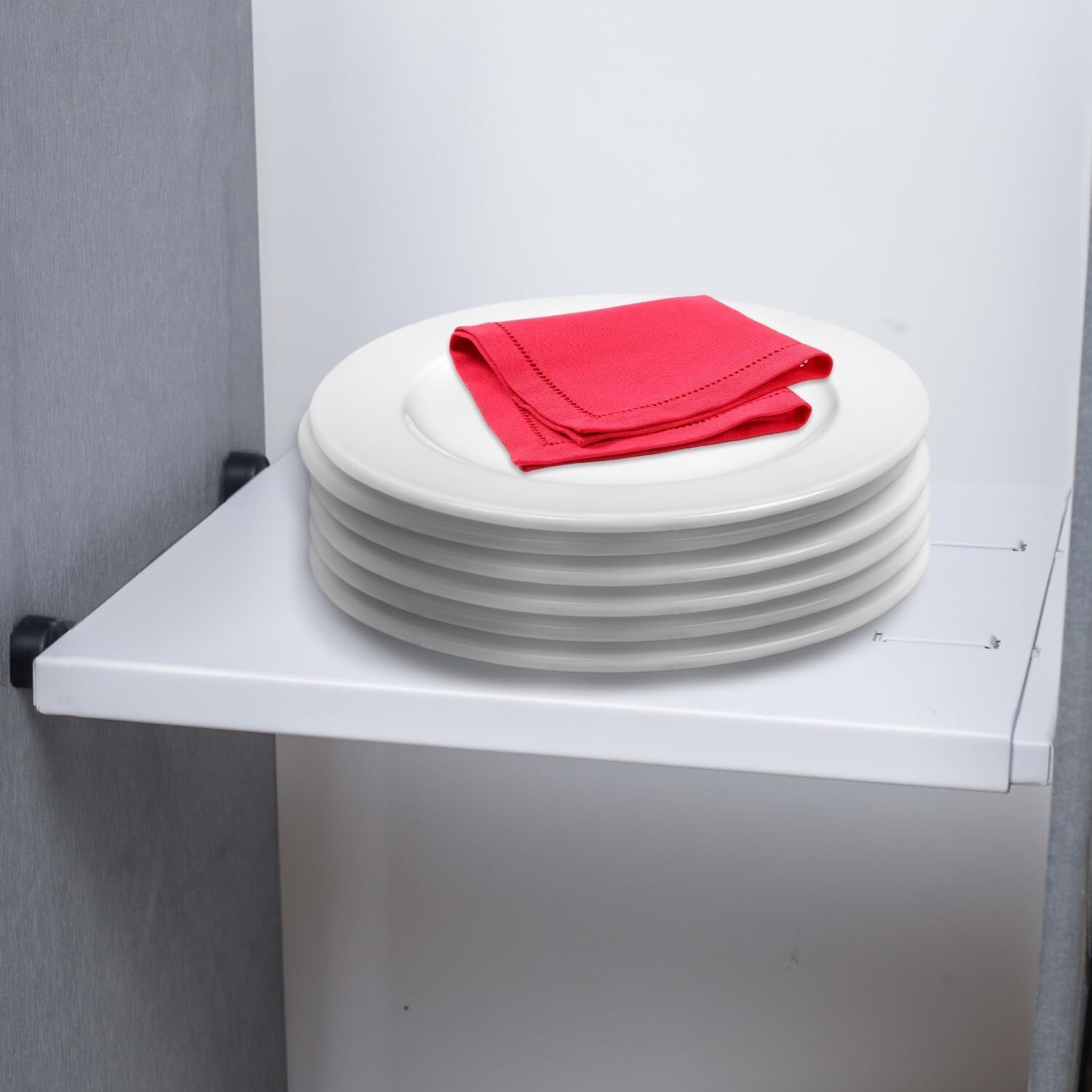 Heavy-Duty Adjustable Cabinet Shelf Organizer | No-Drill Eggshell White-image