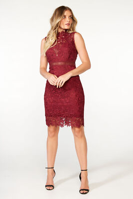 Bardot BURGUNDY Women's Eleni Eyelet Lace Mini Sheath Dress, US L | eBay