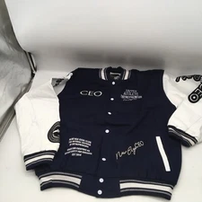 New Age CEOs Varsity Bomber Jacket Blue White  Embroidered New With Tags Sz S