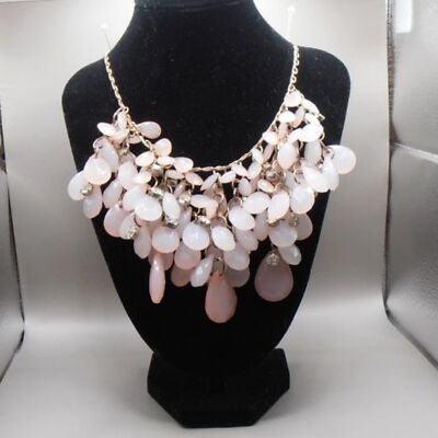 Natasha Blush Pink Statement Bib Necklace w/ Rhinestones   22'' Adjustable   