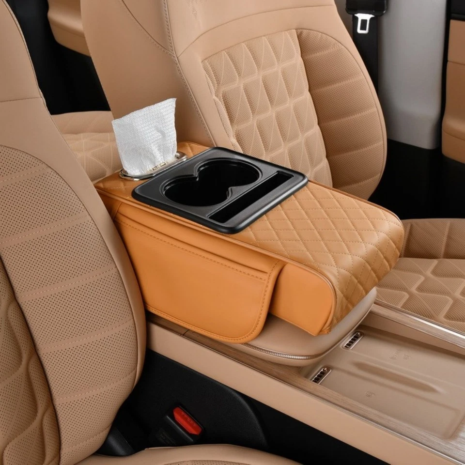 For Cadillac Car Armrest Cover Cushion Center Console Leather Holder Storage - Image 3 of 4