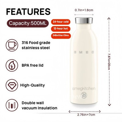 SMEG × 24Bottles Clima Bottle 500ml Stainless Steel Free Shipping
