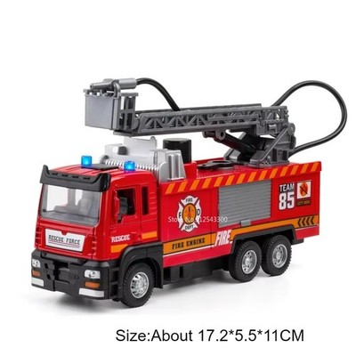 Wasserspray Feuerwehrauto Modell Leiter LKW Spielzeugauto Sound Licht Zug B Maßstab 1:32