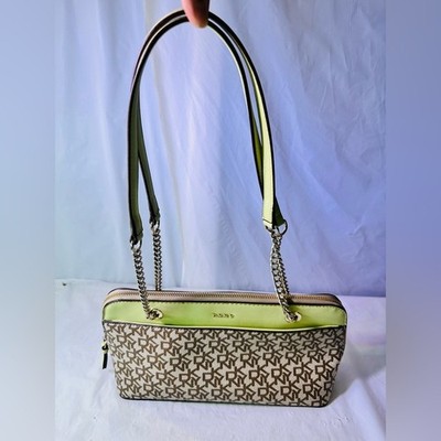 DKNY Lime Accent Monogram Chain Shoulder Bag