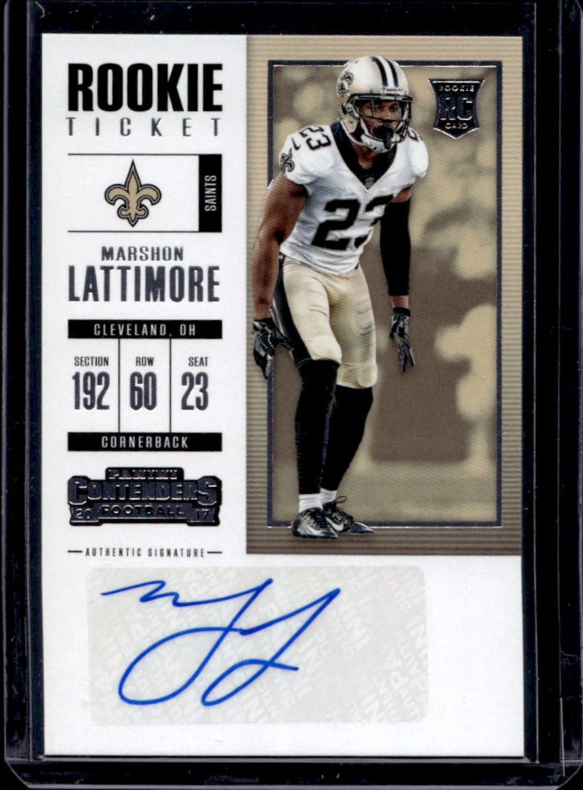 2017 Contenders Marshon Lattimore RC Rookie Ticket Auto #110 Saints