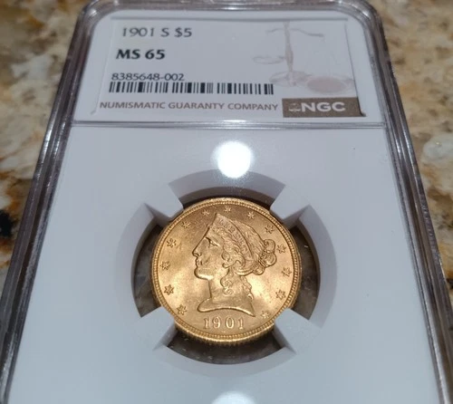 1901-S Liberty $5 gold Half Eagle, Gem Unc, NGC MS-65