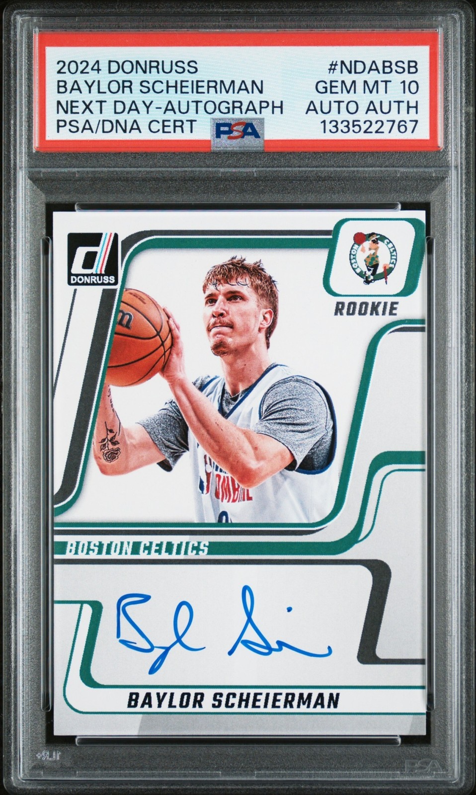 2024-25 Panini Donruss Basketball Baylor Scheierman NDA-BSB Next Day Auto PSA 10 view 1