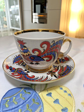Lomonosov Porzellan Teetasse mit Untertasse „2 Hähne“ A.Worobjevskij, Rar 400 ml