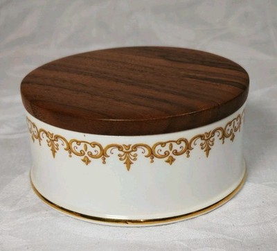 Crown Staffordshire Bone China Schmuckschatulle mit Holzdeckel Vintage England