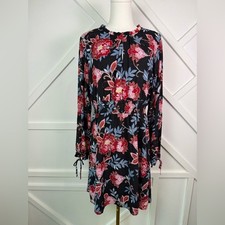 NWT LOFT Floral Smocked Waist Long Sleeve Mini Dress Black Red Blue Size 8
