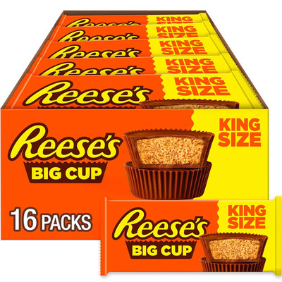 Big Cup Milk Chocolate King Size Peanut Butter Cups, Candy Packs, 2.8 Oz (16 Cou