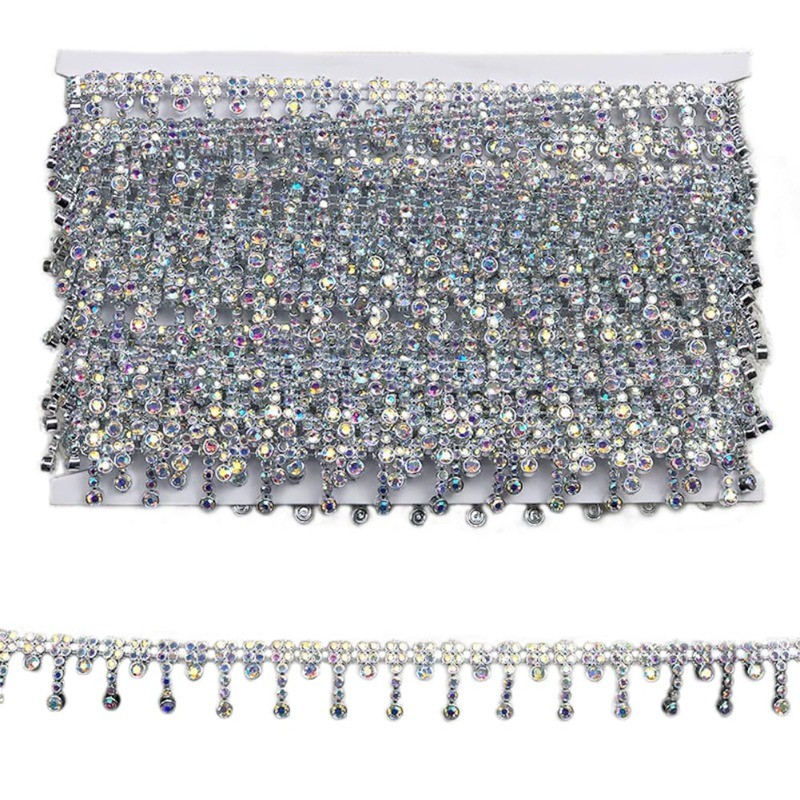 9 Yards Tassel Rhinestone Plastic Chain Ribbon Trim DIY Performance Costume 