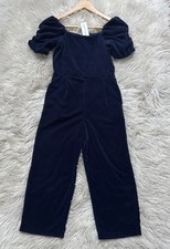 NWT Janie and Jack NavyBlue Velvet Puff Sleeve Jumpsuit Pockets Girl Sz 8 Party