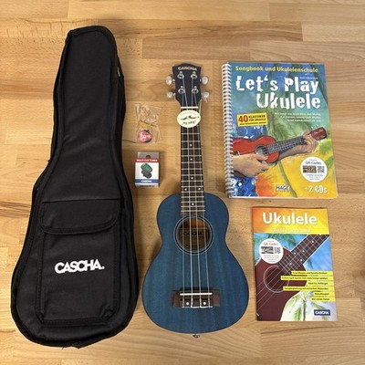 CASCHA Premium Mahagoni Sopran Ukulele Blau - MEGASET + extra Lernbuch !!