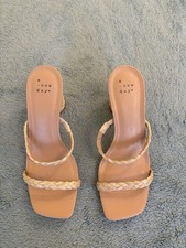 A New Day Beige Braided Strap Block Heel Strappy Sandals Square Toe Size 9