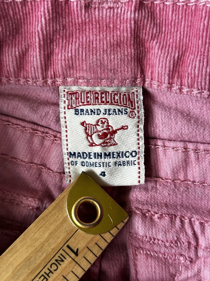 True Religion Jeans Niñas Rosa Denim Talla 4 Bootcut Solapa Bolsillos 20x17 Foto 3 de 4