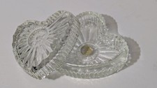 VTG Heart Shaped Pressed Glass Trinket Box Romania Table Box Rings Potpourri 