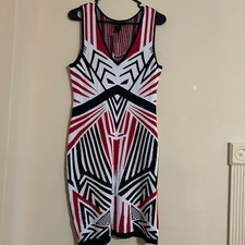 Nicoles Closet Womens XL Geometric Knit Bodycon Dress Red Black White Sleeveless