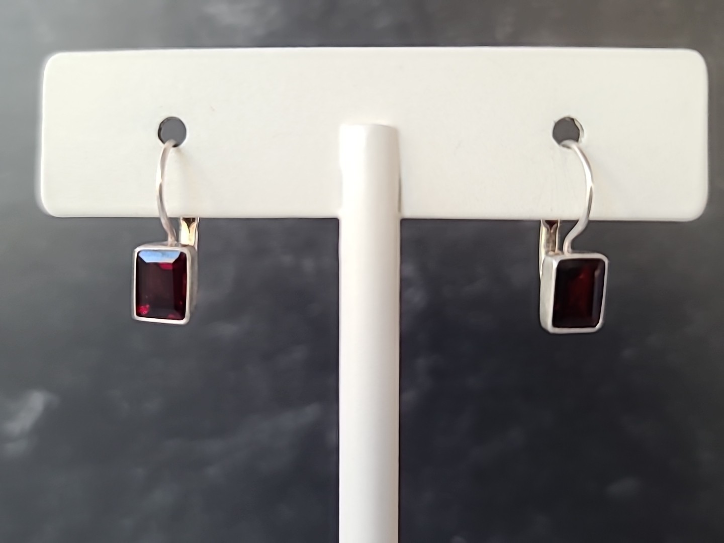 925 Sterling Silver Garnet Rectangular Dangling L… - image 1