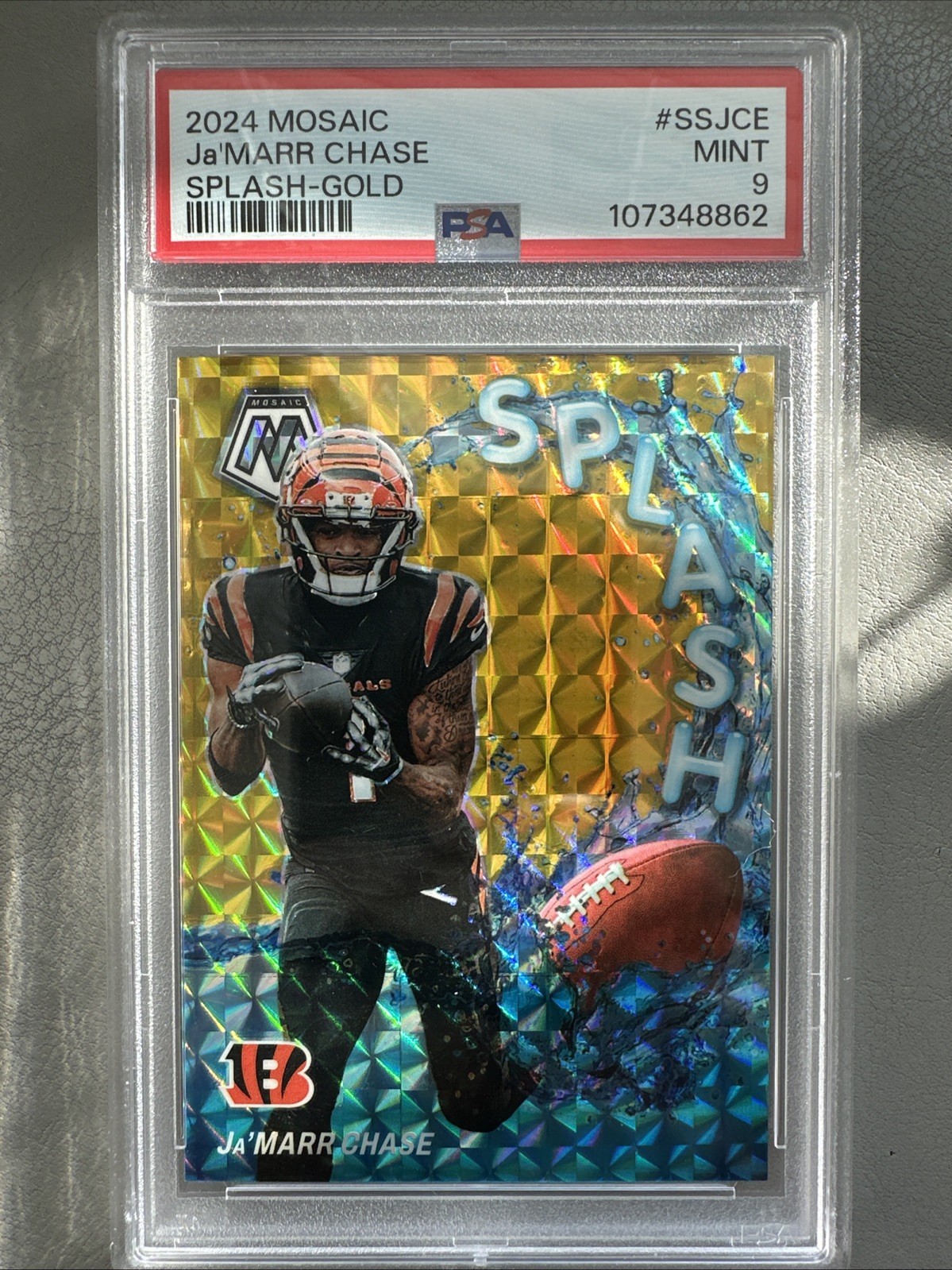 2024 Panini Mosaic Splash Ja'Marr Chase #SS-JCE Gold Mosaic Prizm /10