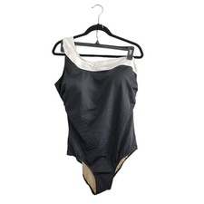 Swimsuits for All PlusSize 20 Black White Colorblock One Shoulder One Piece Swim