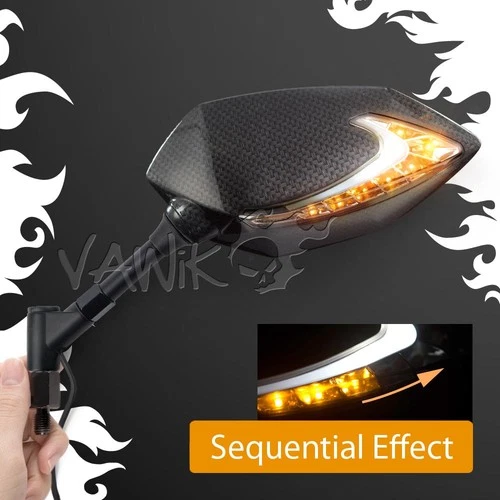 VAWiK LUCIFER Carbon Mirror With 2 Color Sequential LED fits BMW F650GS M10 1.5P