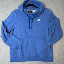 Nike Sweatshirt Women's Size S Blue Pullover Pockets Cowl Neck Hooded Drawstring