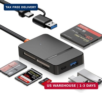 SD Card Reader for iPhone iPad MacBook, 6-in-2 USB 3.0 USB C to SD/Micro SD/MS/C