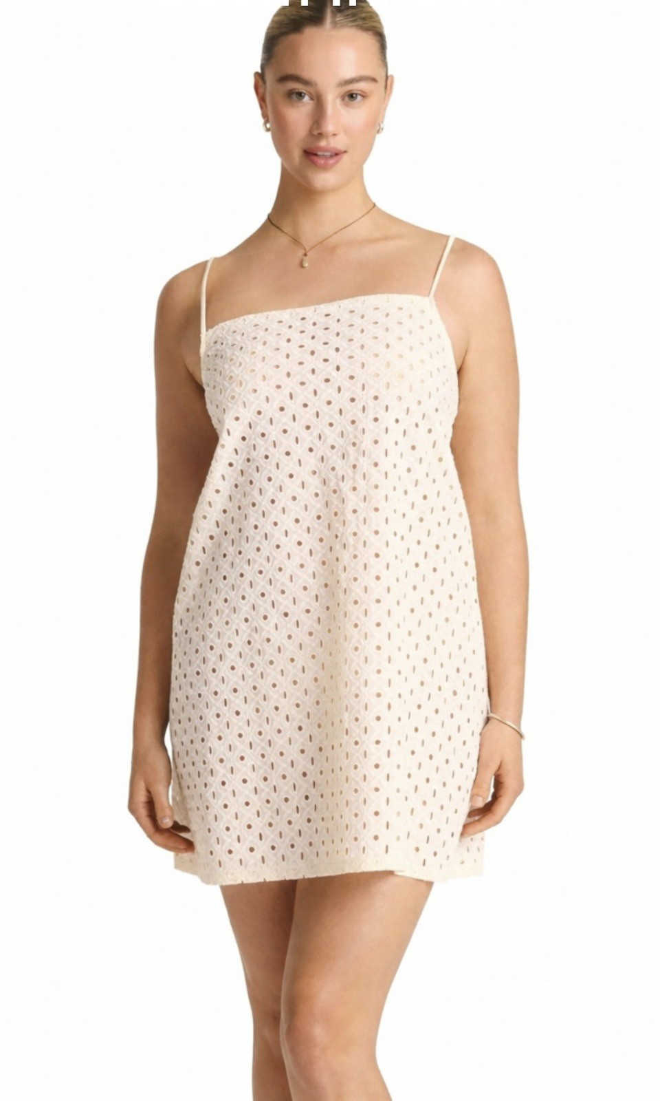 Vitamin A Eyelet Mini Swim Cover Up Dress Off White Adjustable Straps Size 2XL