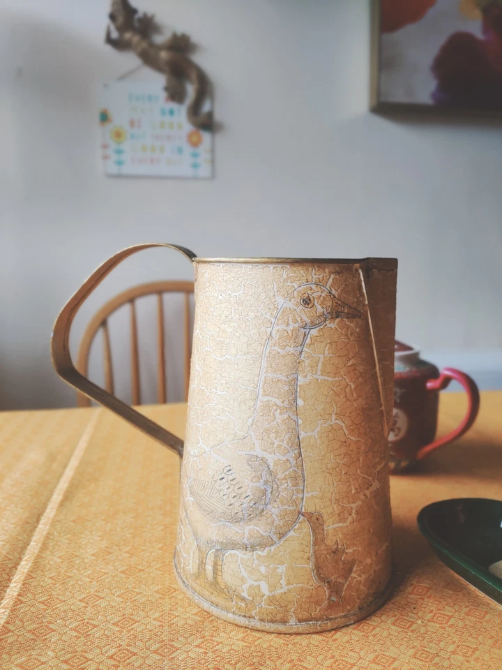 Contemporary Fine Art galvanized zinc jug with Geese Mothers and Goslings scene - Image 2 of 4