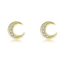 Rnivida 925 Sterling Silver Moon Stud Earrings, Hypoallergenic Dainty Earring...
