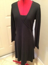 New Horny Toad M Black Knit dress long sleeve faux wrap A line casual Cute