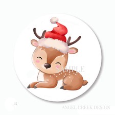 30 Christmas Scrapbook Stickers 1.5" Envelope Seals Labels Favors Cute Reindeer