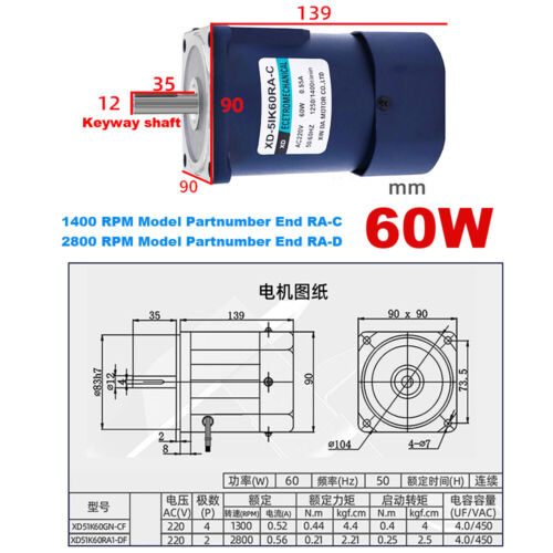 6W15W25W40W60W90W120W200W AC 220V Silent Adjustable Speed Motors 1400 / 2800RPM - Picture 11 of 14