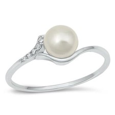White CZ Freshwater Pearl Cute Ring New .925 Sterling Silver Band Sizes 4-10
