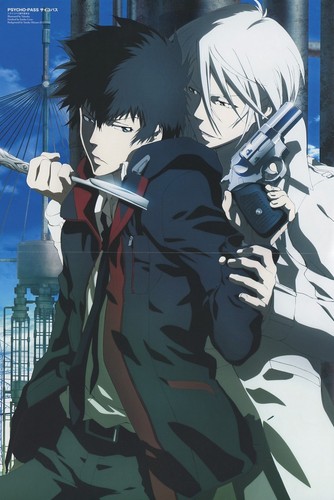 poster promo PSYCHO PASS Inazuma Eleven Go anime Kogami Shinya Tsurugi Kyousuke