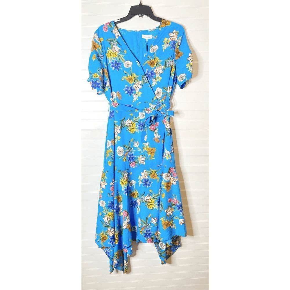 Calvin Klein Blue Floral Faux Wrap Dress | eBay