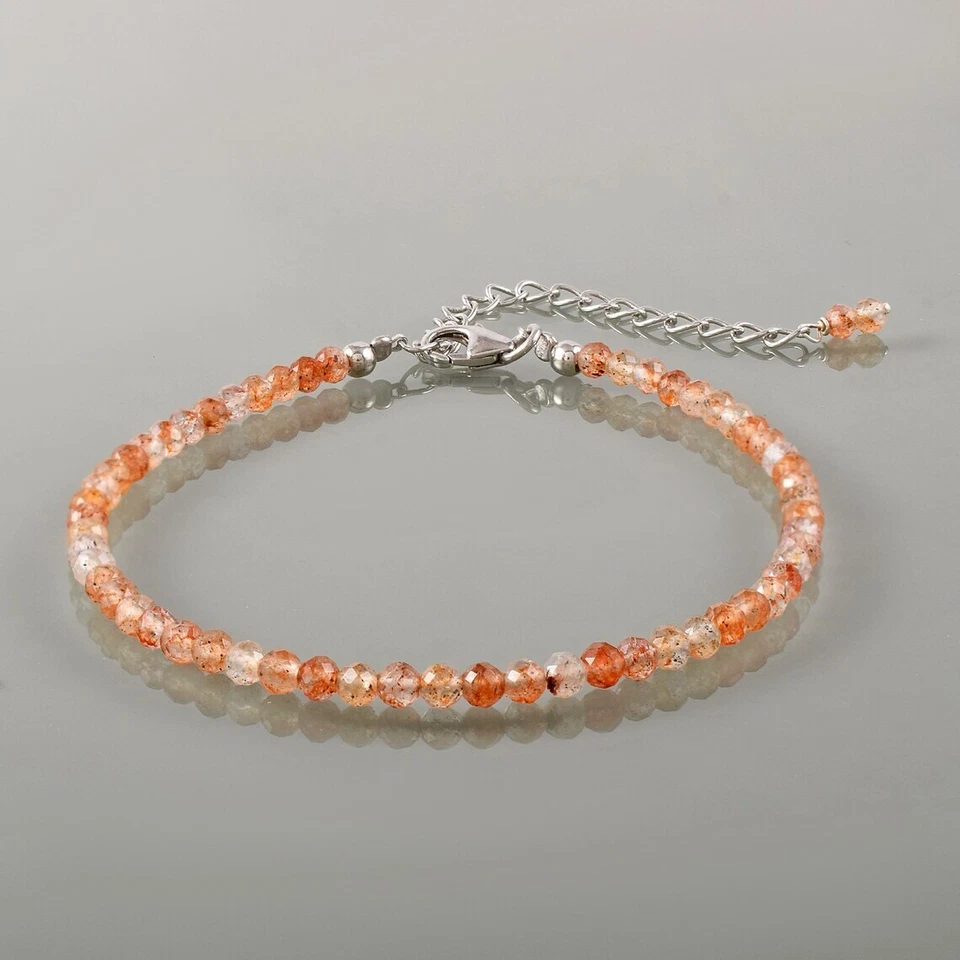 A+++ Hermosas pulseras de cuentas de piedras preciosas redondas facetadas de piedra solar de 6-8"" Foto 4 de 4