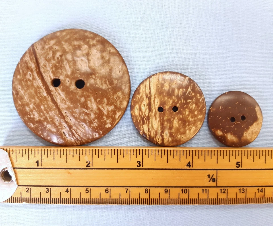 Natural Coconut Wood Button Glazed Shell Wooden Two Hole Large Feature Buttons - Image 4 of 4