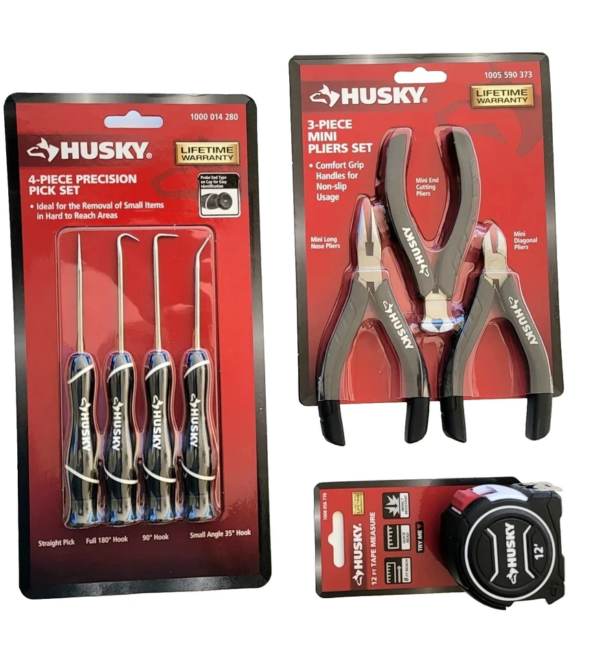 Combo Husky . Pick Set,mini Pliers ,12ft Tape Measure.  w free husky bag 14x 12  - Image 4 of 4