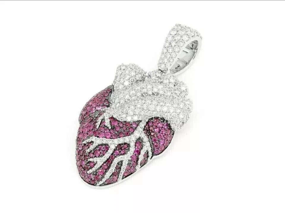 Women Heart Charm Pendant 14K White Gold Plated 18"1Ct Round Lab-Created Diamond - Image 3 of 4