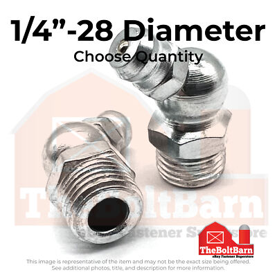 1/4''-28 Zerks Grease Fitting 45 Degree Steel Zinc (Choose Quantity)