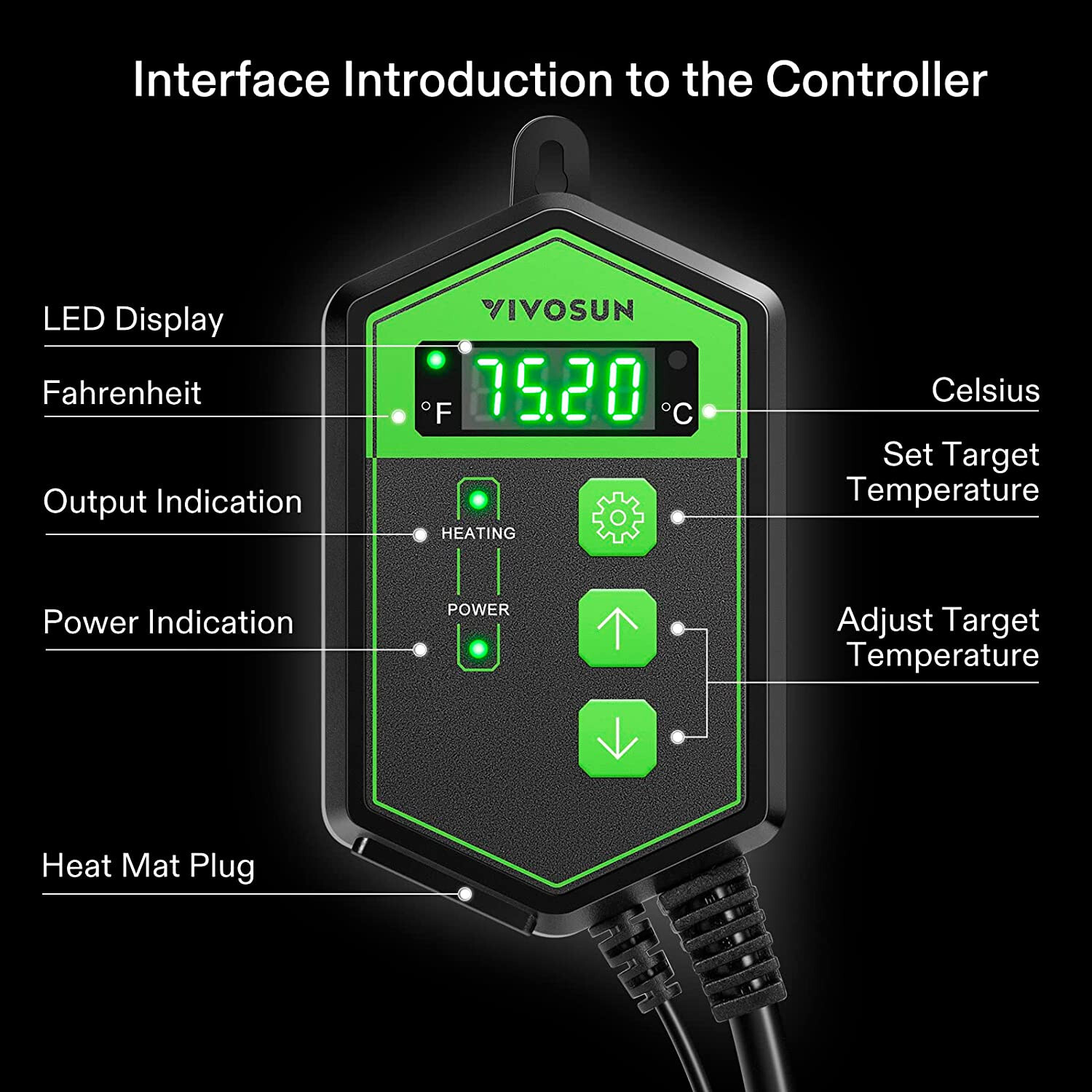 VIVOSUN Digital Heat Mat Thermostat Temperature Controller 40108 ºF