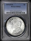 1878-P 8TF $1 Morgan Dollar PCGS MS 62 | 8 Tail Feathers Uncirculated UNC