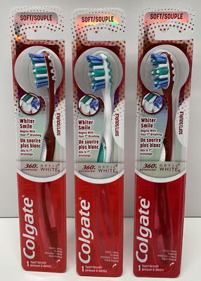 Lot of 3 Colgate 360 Advanced Optic White Soft Manual Toothbrushes