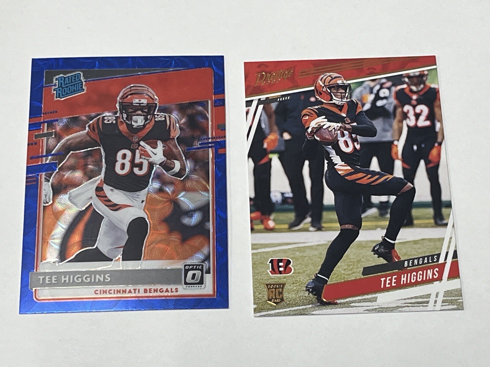 2020 Donruss Optic Blue Hyper Prizm #160 Tee Higgins Rated Rookie & Prestige 314