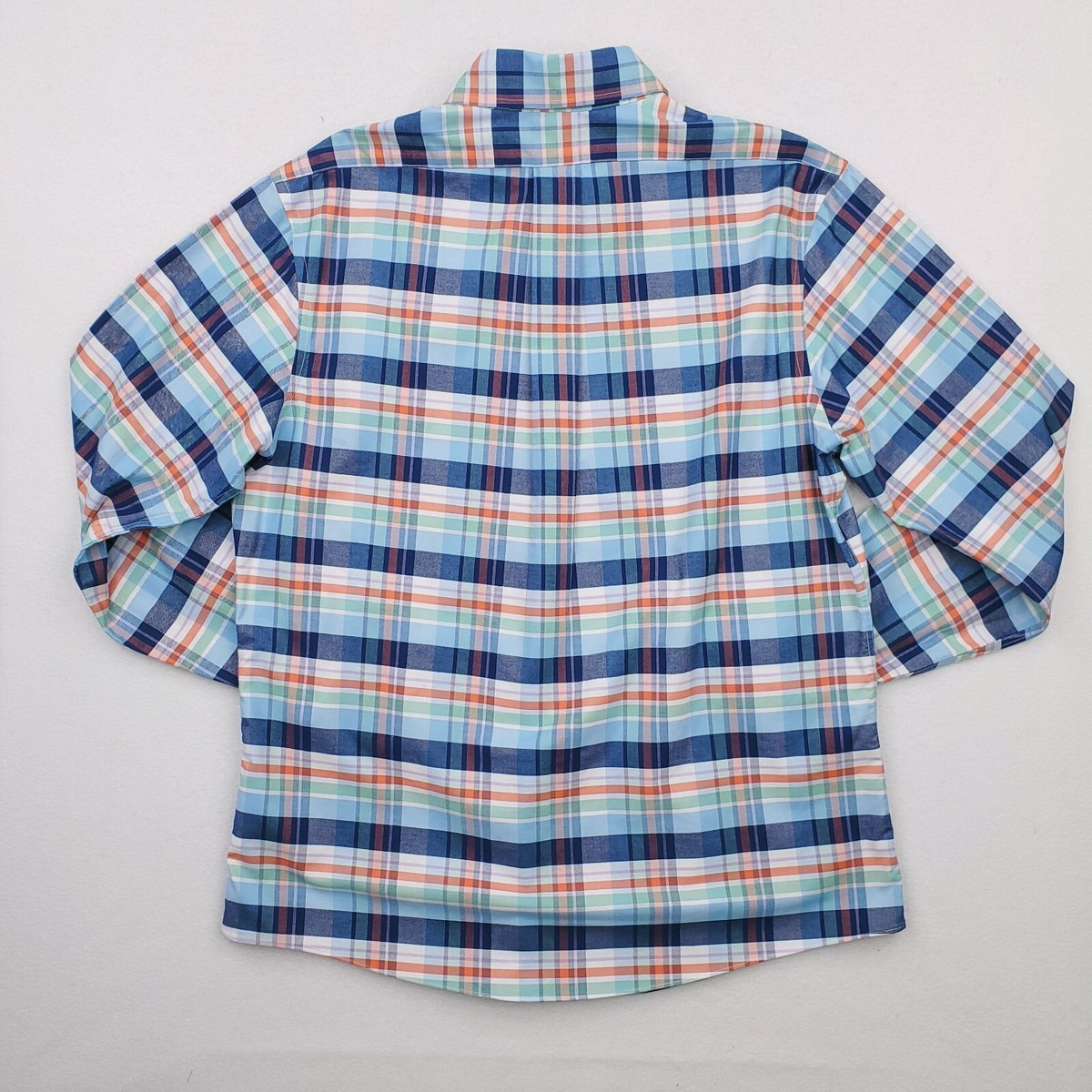 Brooks Brothers Shirt Men Large Blue Plaid Oxford Cloth Button