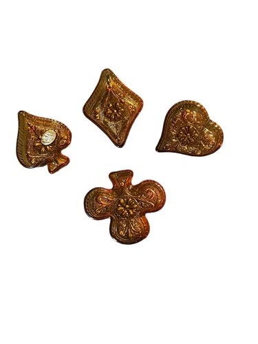 Set Of 4 Depression Glass Amber Gold Indiana Nut Dish Poker Card Suits