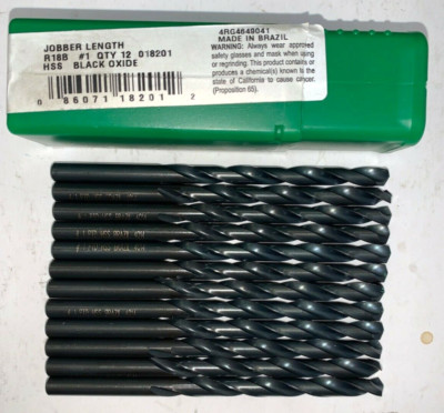 PRECISION TWIST DRILL BIT, R18B, HSS BLACK OXIDE, 1/4'' CUT, 4'' OAL, 12 PK
