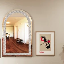 Elegant Crystal Crushed Diamond Wall Mirror Sparkle Decorative Mirror Bathroom 